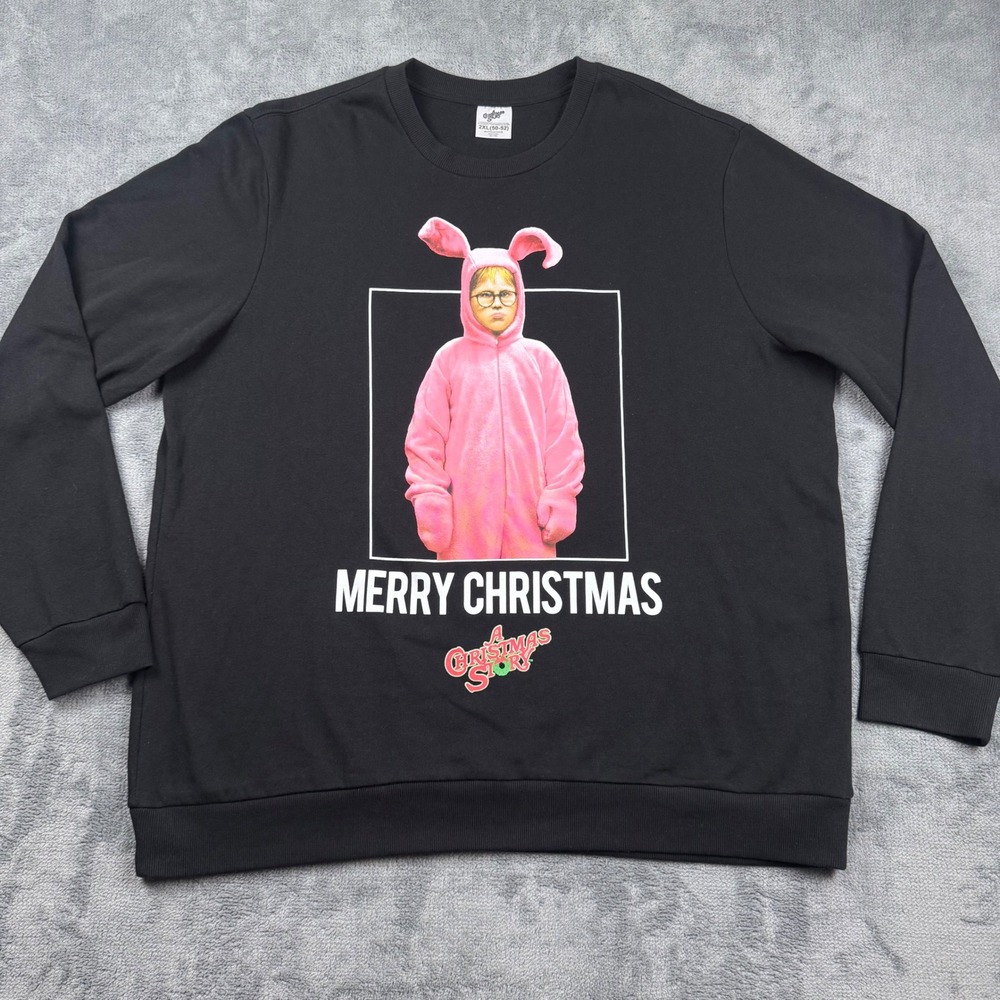 A Christmas Story Ralphie Pink Bunny Suit Black Sweatshirt 2XL Merry Christmas